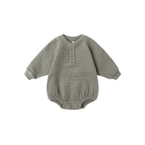 Quincy Mae Soft Sage Forest Green Quilted Bubble Snap Button Long Sleeve Onesie